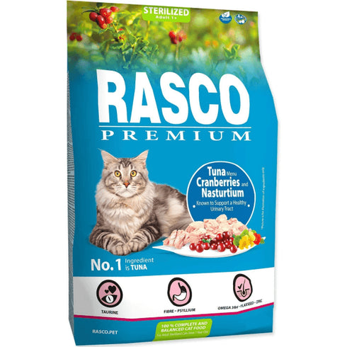 Hrana uscata pentru pisici Rasco Premium Sterilized Ton&Merisoare 2kg